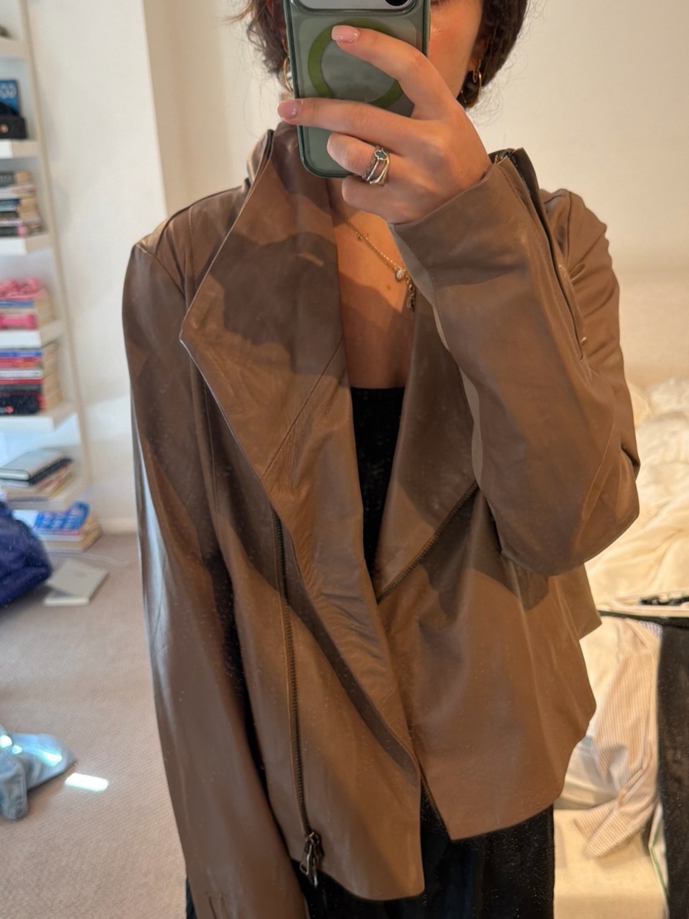 dolan Chocolate Brown Leather Draped Zip Jacket